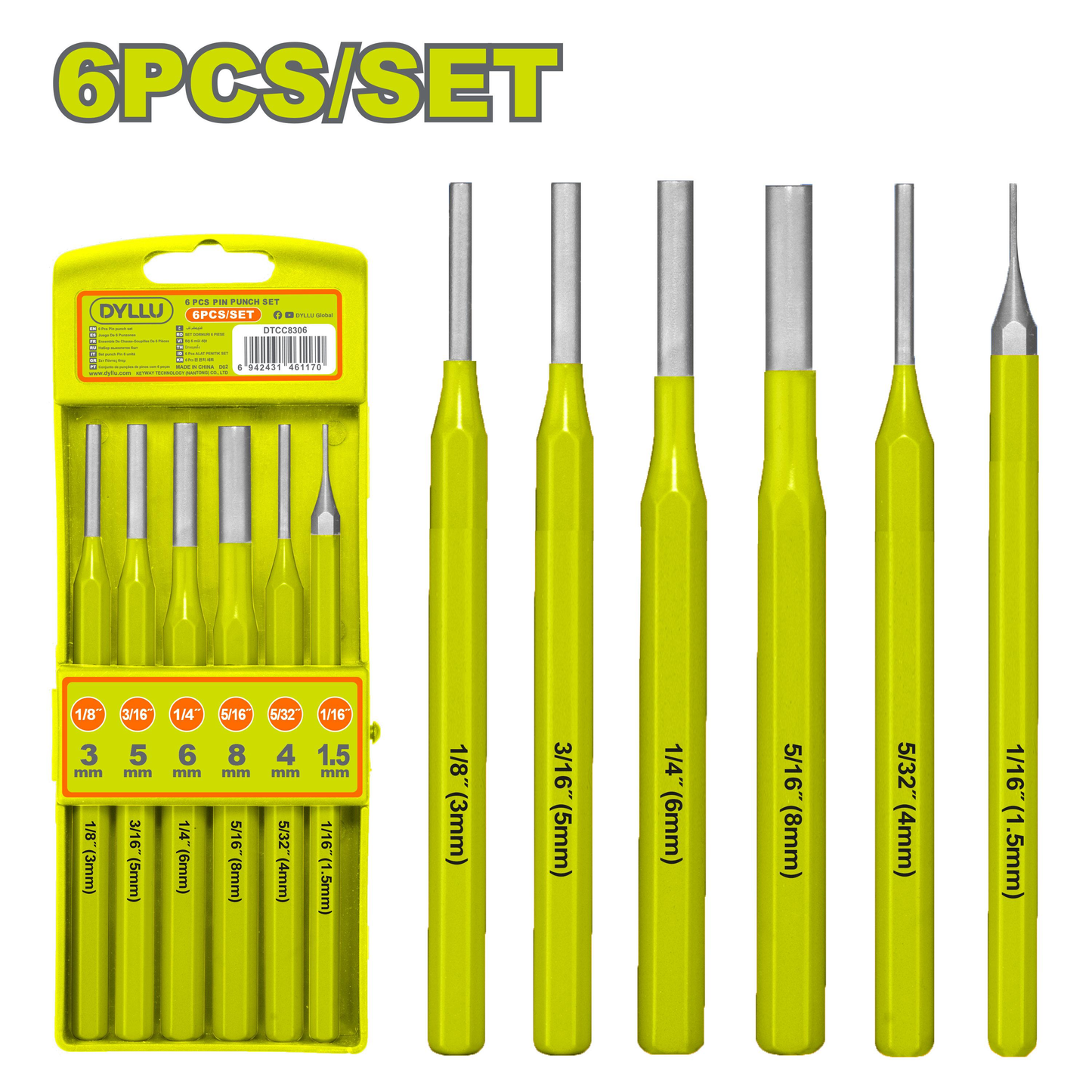 DYLLU DTCC8306 6 Pcs Pin punch set